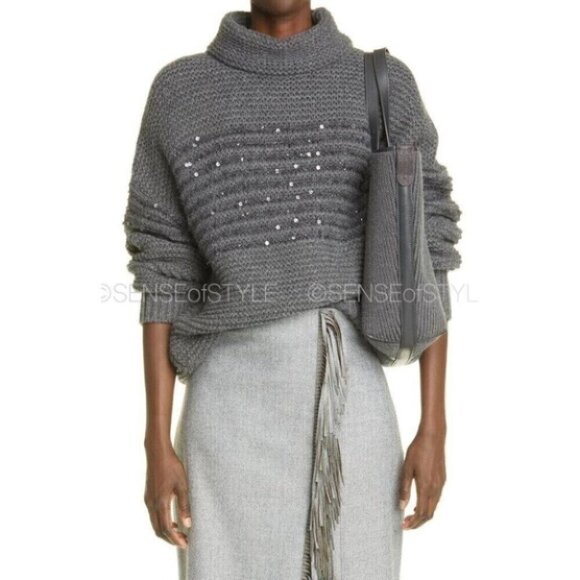 Brunello Cucinelli Sweater top Cashmere blend Pullover Jumper Sequin M - Picture 4 of 8